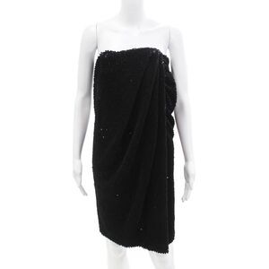 RECTO Womens Velvet Sequin Draped Tube Top Dress - Black Size S